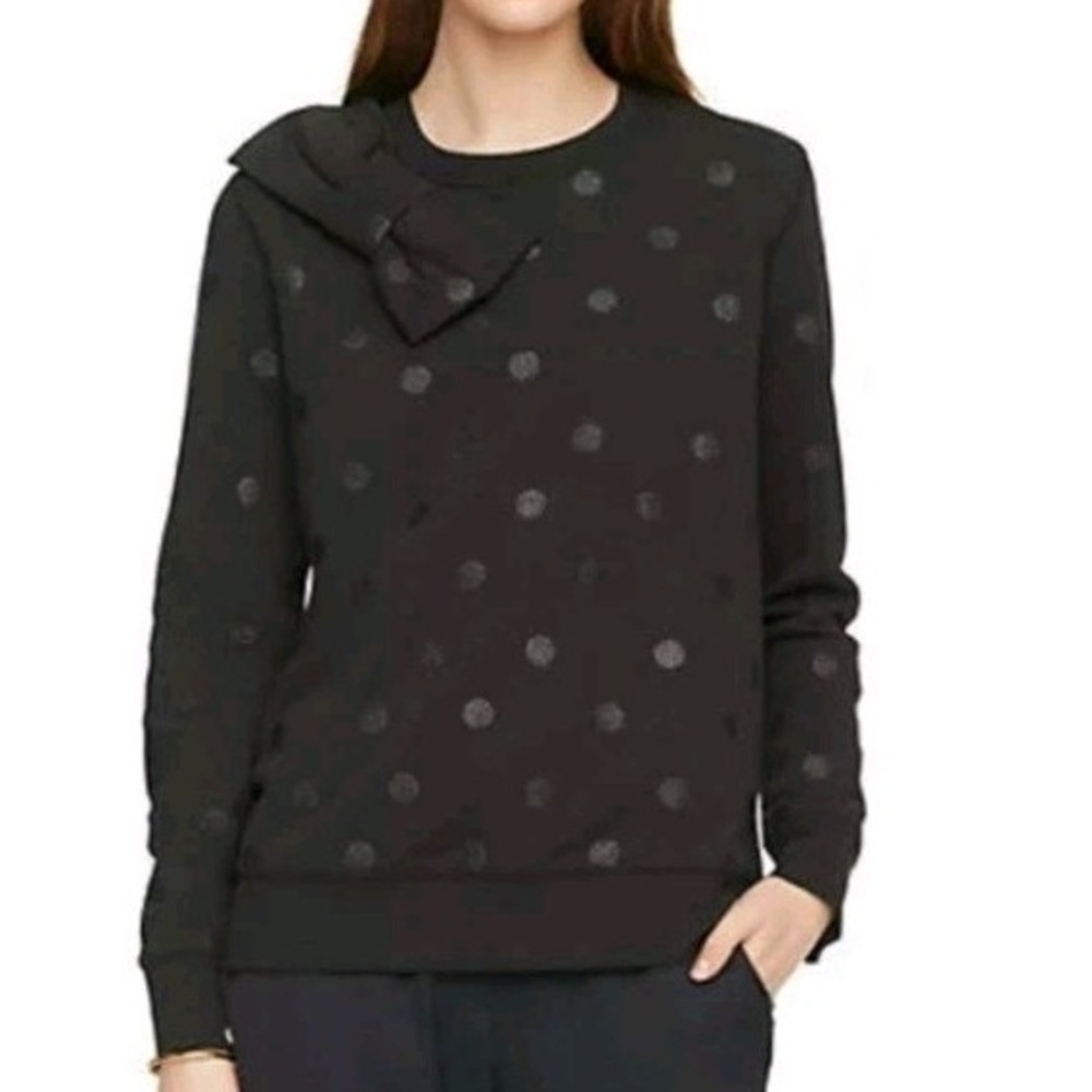 Kate Spade‎ Sweater Sz XS Black w/ Silver Glitter Polka Dots Bow Preppy
